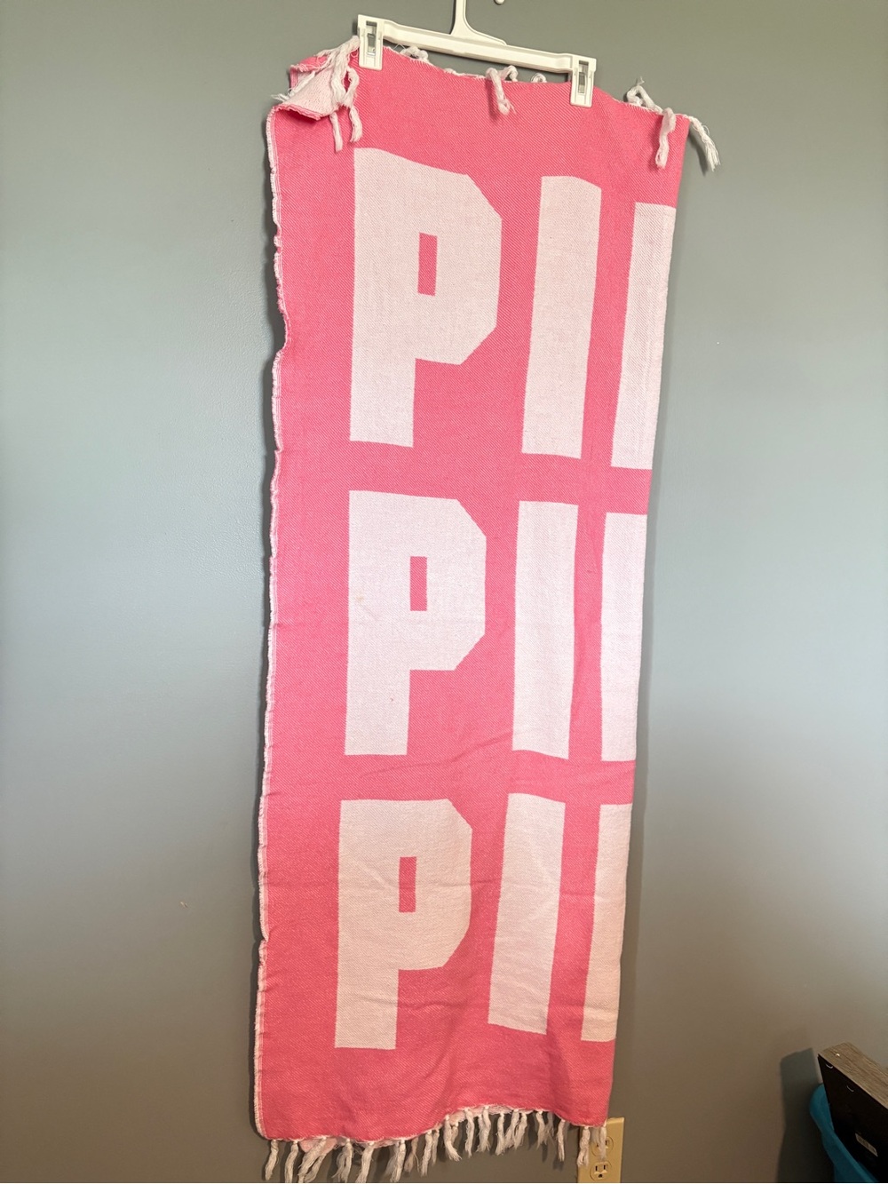 PINK Victoria's Secret Pink and White Striped Fringe Towel